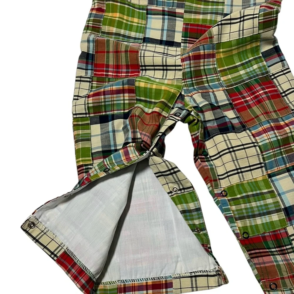 Kellys Kids Madras Jon Jon Size 3 Romper Patchwork Snap Legs Plaid Beach Unisex